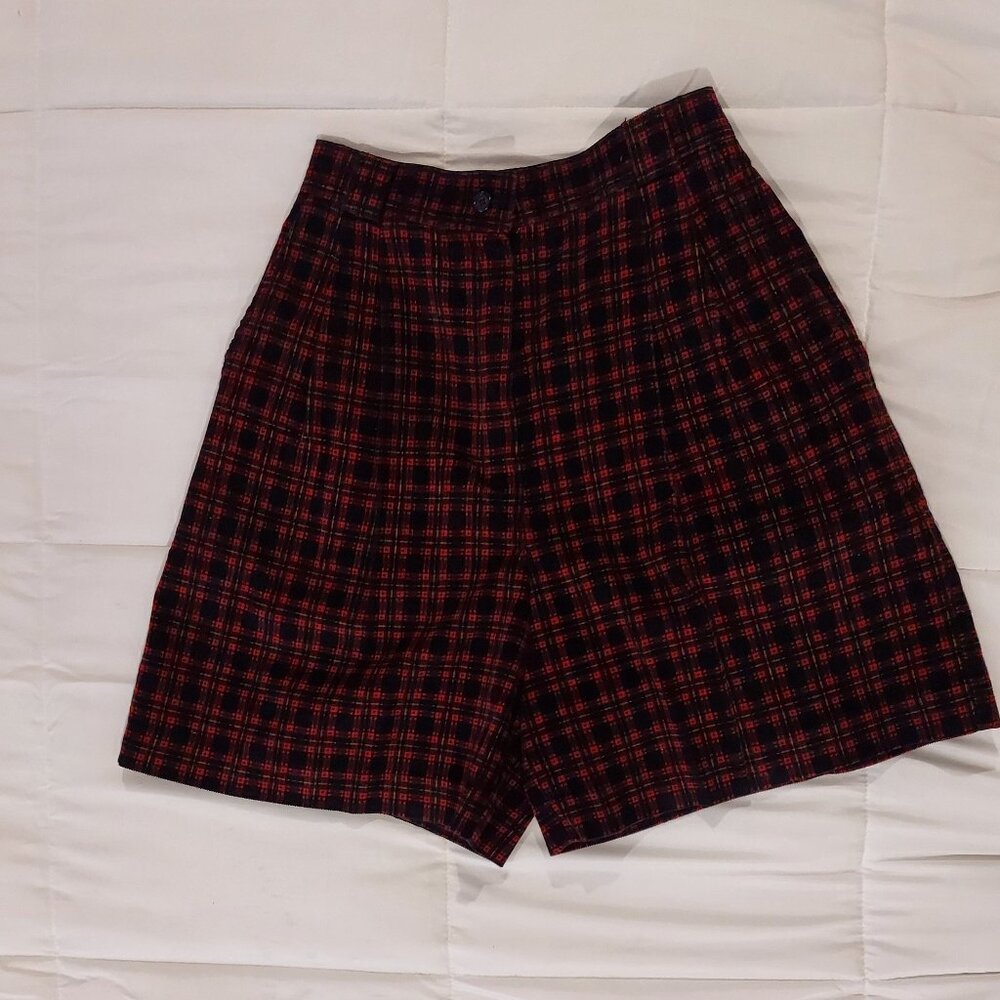 Vintage Corduroy Red & Black Plaid Skort Size PS